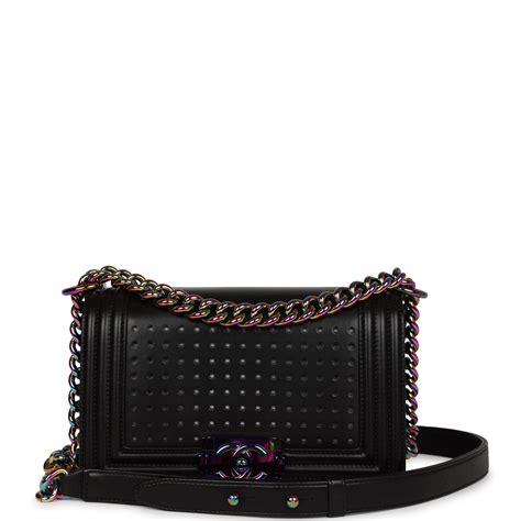 Chanel LED Small Boy Bag Black Lambskin Rainbow 